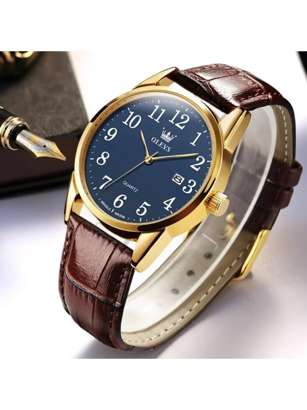 Men Brown And Gold Analog Stainless Steel Roman Numbers Waterproof Classic Watch